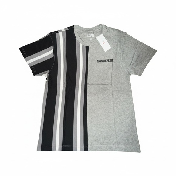 Staple Pigeon Other - Staple Pigeon Mens Split Vertical‎ Stripe T-Shirt Gray Black White Large NEW